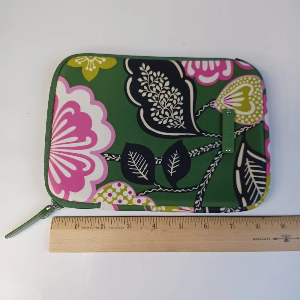 Vera Bradley Tablet Neoprene Soft Case Zip Around Tropical Floral Green Pink - Picture 6 of 9